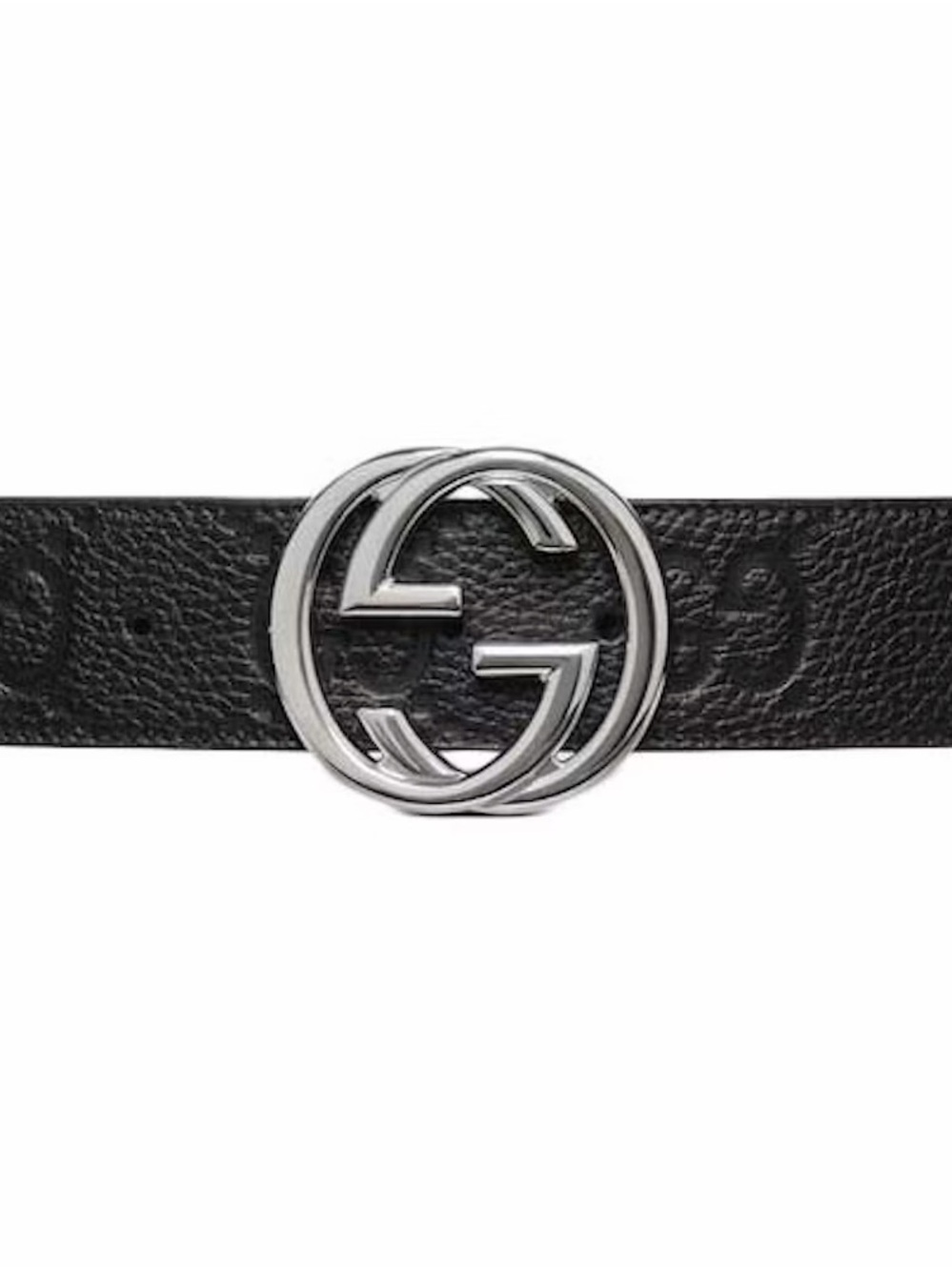 Gucci Black Leather unisex Belt with Silver Interlocking G Buckle